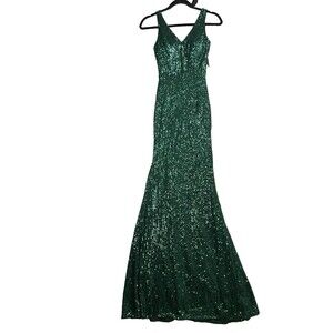 Kalinnu  Full Sequin Dress Size‎ 2 Evening Party Cocktail Prom Gown Blue Green